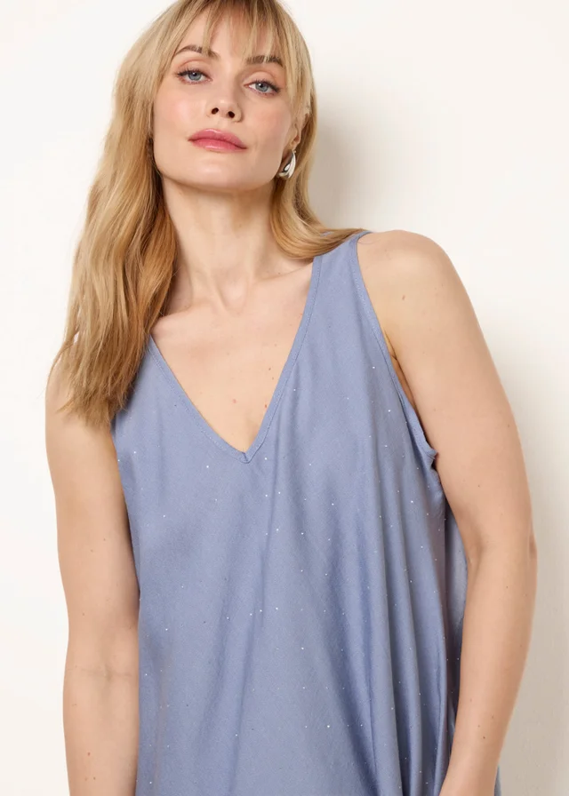 Blue Vanilla Blue Diamante V Neck Dress