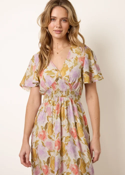 Blue Vanilla Multi Floral Print Angel Sleeve Midi Dress - M Image 3