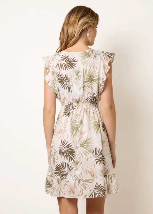 Blue Vanilla Khaki Tropical Dress With Leaf Print - S Image 4