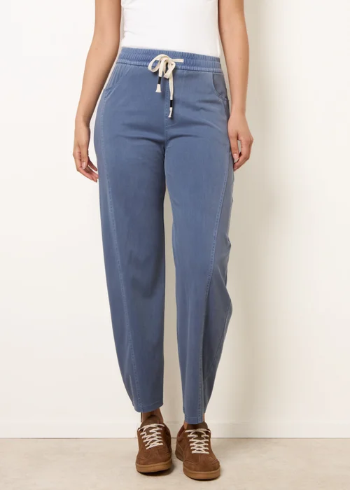 Blue Vanilla Blue Elasticated Waistband Front Tie Stretch Trousers - M Image 2
