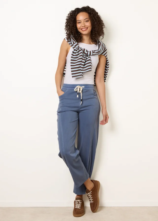 Blue Vanilla Blue Elasticated Waistband Front Tie Stretch Trousers