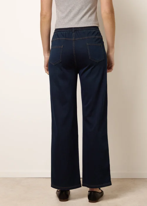 Blue Vanilla Navy Herringbone Tie Up Stretch Trousers - L Image 4