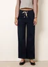 Blue Vanilla Navy Herringbone Tie Up Stretch Trousers - L Image 2