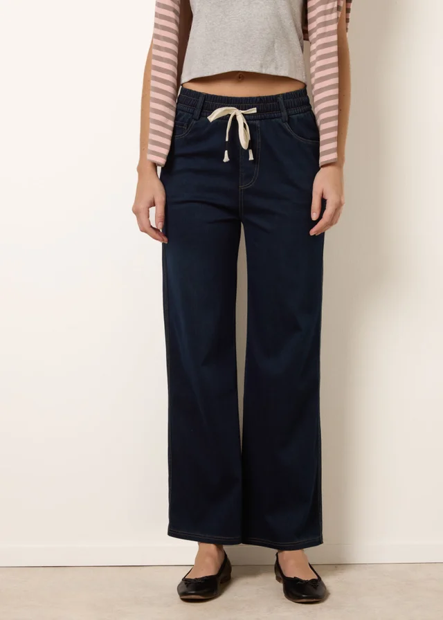 Blue Vanilla Navy Herringbone Tie Up Stretch Trousers