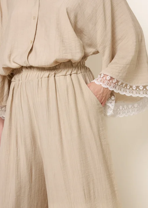 Blue Vanilla Beige Crinkle Viscose Wide Leg Trousers - One Size Image 2