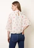 Blue Vanilla White High Neck Frill Sleeve Dobby Floral Print Puffball Blouse - M/L Image 4