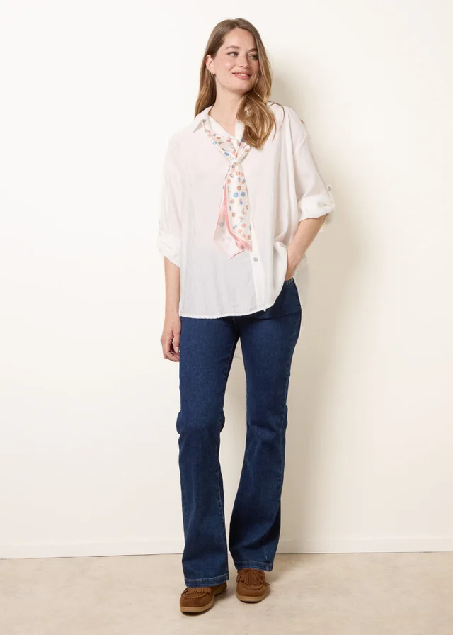 Blue Vanilla White Scarf Viscose Crinkle Shirt