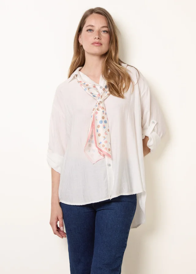 Blue Vanilla White Scarf Viscose Crinkle Shirt