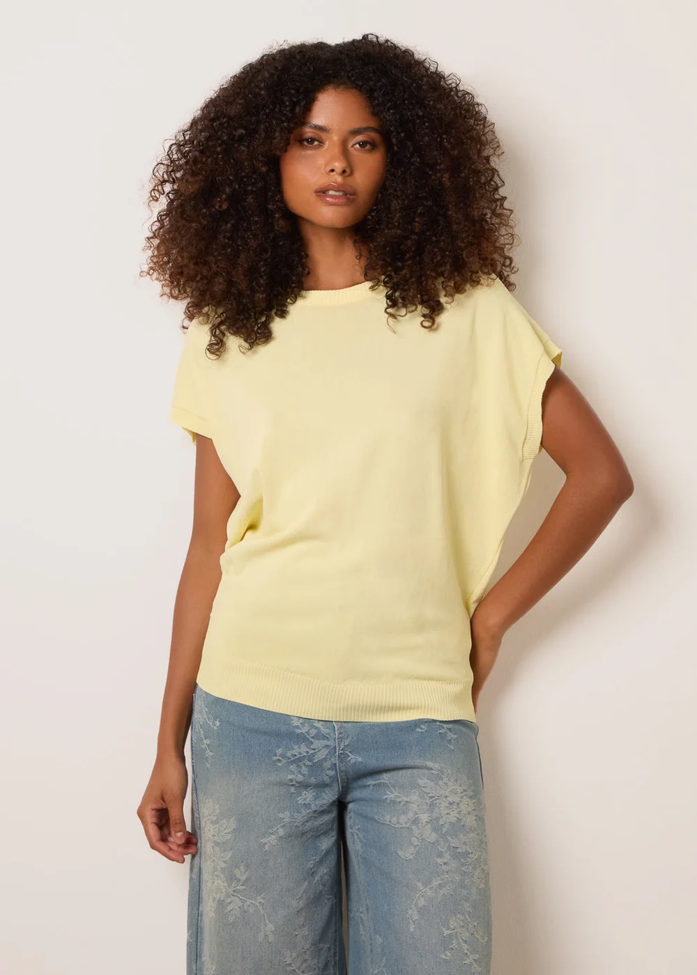 Blue Vanilla Yellow Short Sleeve Texture Knit Top - M/L Image 1