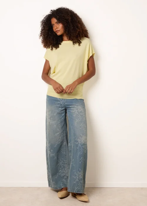Blue Vanilla Yellow Short Sleeve Texture Knit Top - M/L Image 2