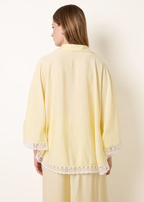 Blue Vanilla Yellow Oversize Crinkle Lace Hem Shirt - One Size Image 4