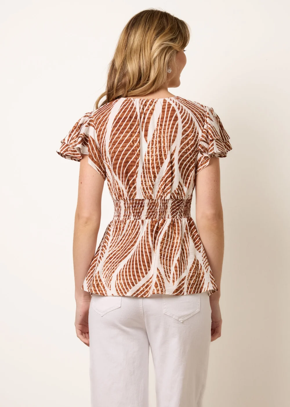 Blue Vanilla Brown Printed Frill Peplum Top - S Image 4