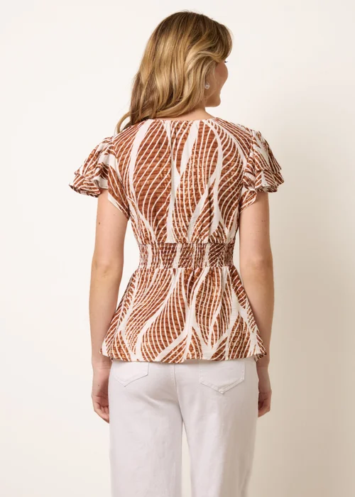 Blue Vanilla Brown Printed Frill Peplum Top - S Image 4