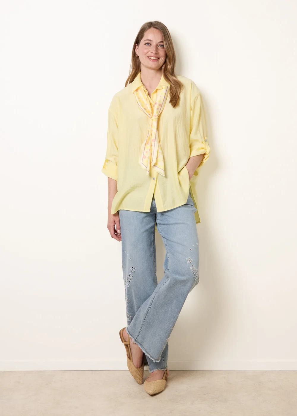 Blue Vanilla Yellow Scarf Viscose Crinkle Shirt - One Size Image 3