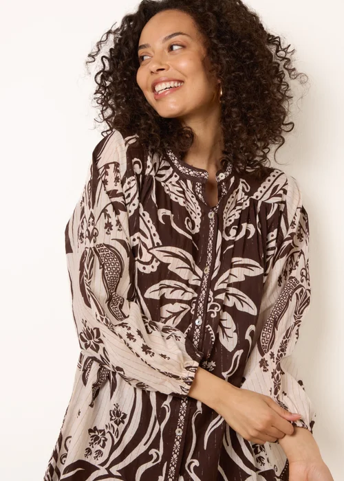 Blue Vanilla Brown Tropical Lurex Oversized Shirt - One Size Image 2