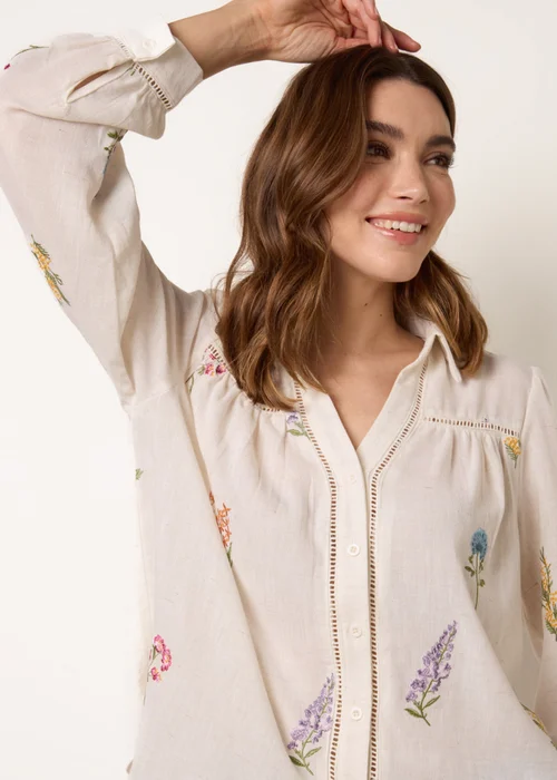 Blue Vanilla Stone Long Sleeve Embroidered Button Front Blouse - L Image 2