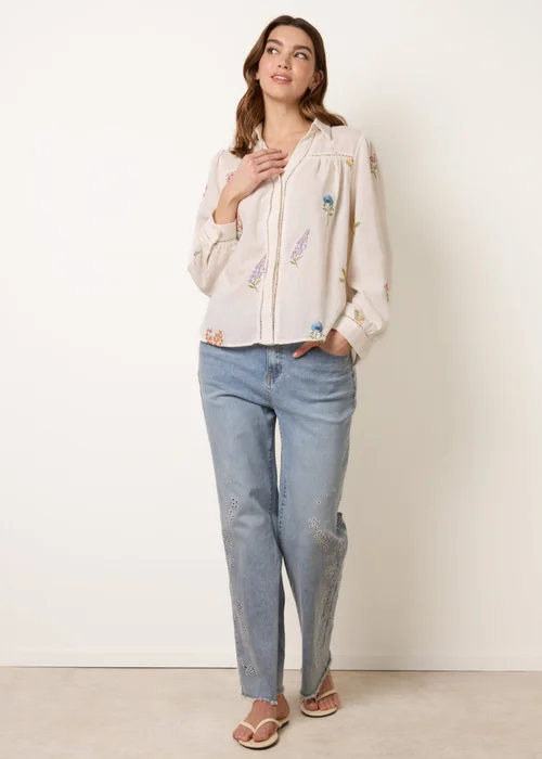 Blue Vanilla Stone Long Sleeve Embroidered Button Front Blouse - L Image 3