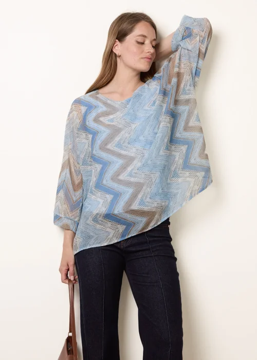 Blue Vanilla Blue Zig Zag Round Neck Oversized Top - One Size Image 2