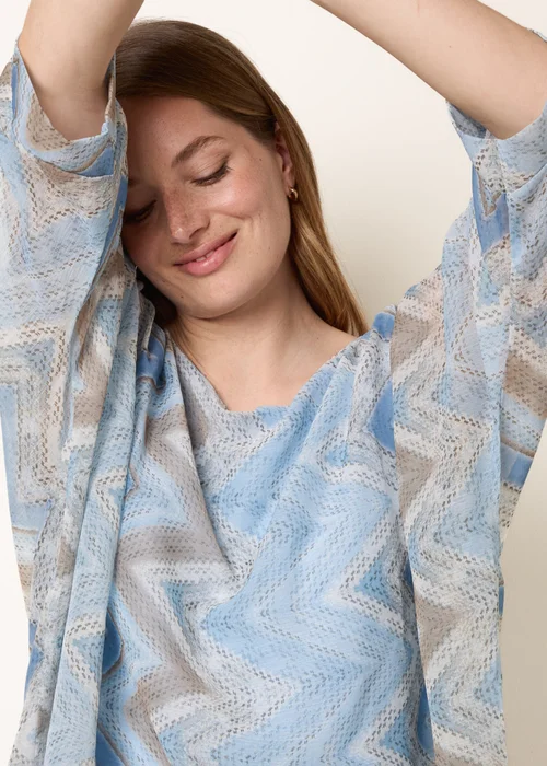 Blue Vanilla Blue Zig Zag Round Neck Oversized Top - One Size Image 1