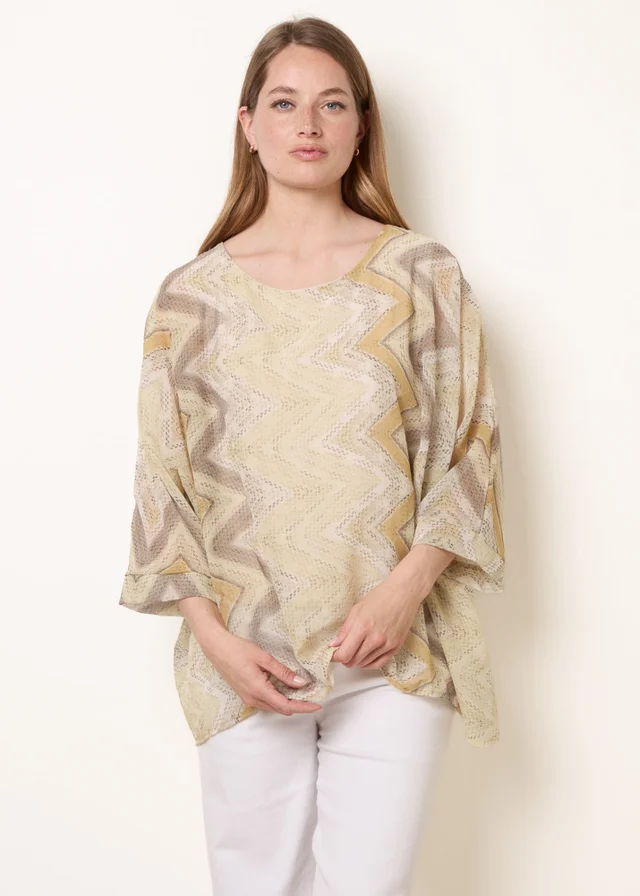 Blue Vanilla Yellow Zig Zag Round Neck Oversized Top