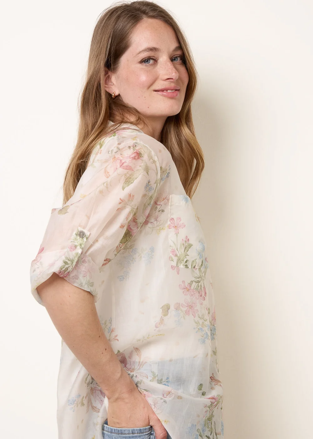 Blue Vanilla White Sheer Floral Shirt - One Size Image 3