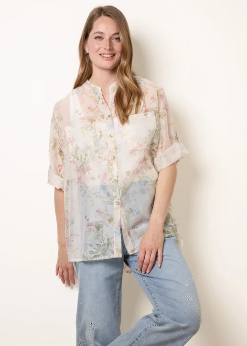 Blue Vanilla White Sheer Floral Shirt - One Size Image 1