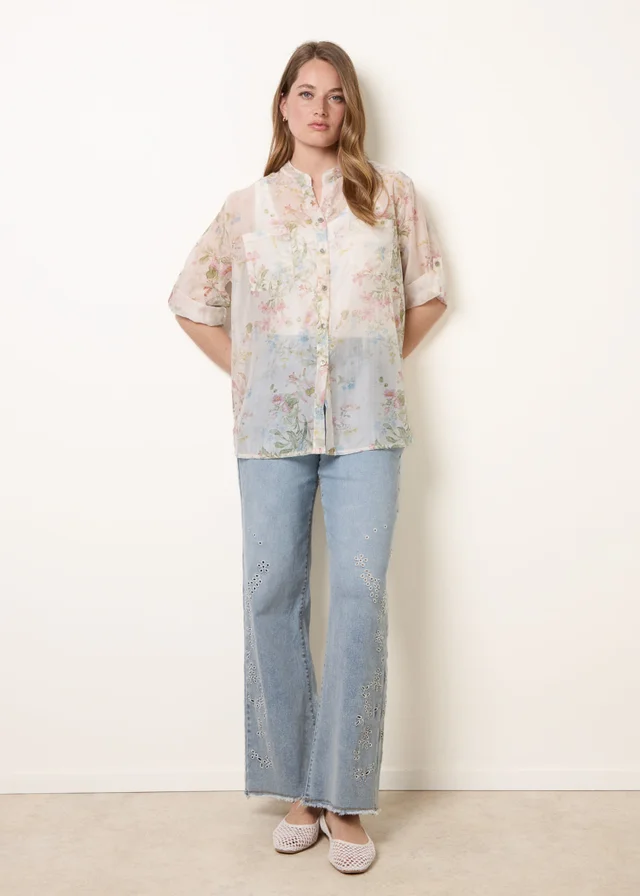Blue Vanilla White Sheer Floral Shirt