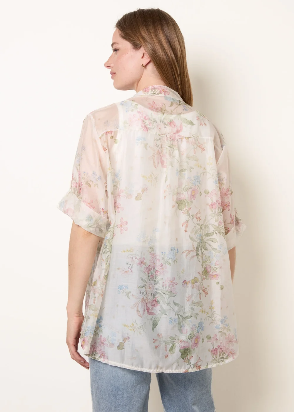 Blue Vanilla White Sheer Floral Shirt - One Size Image 4