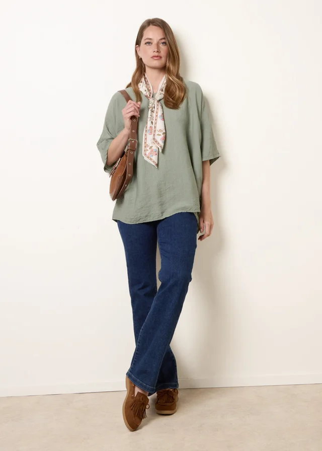 Blue Vanilla Khaki Scarf Viscose Top