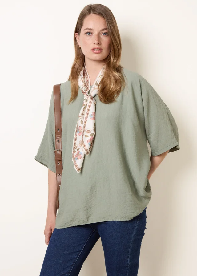 Blue Vanilla Khaki Scarf Viscose Top