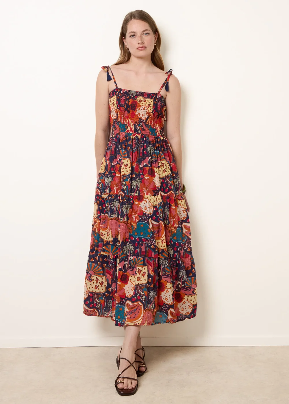Blue Vanilla Navy Bold Print Shirred Waist Dress - L Image 3