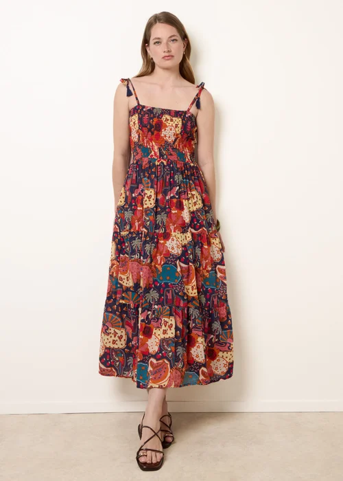 Blue Vanilla Navy Bold Print Shirred Waist Dress - L Image 3