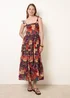Blue Vanilla Navy Bold Print Shirred Waist Dress - L Image 1