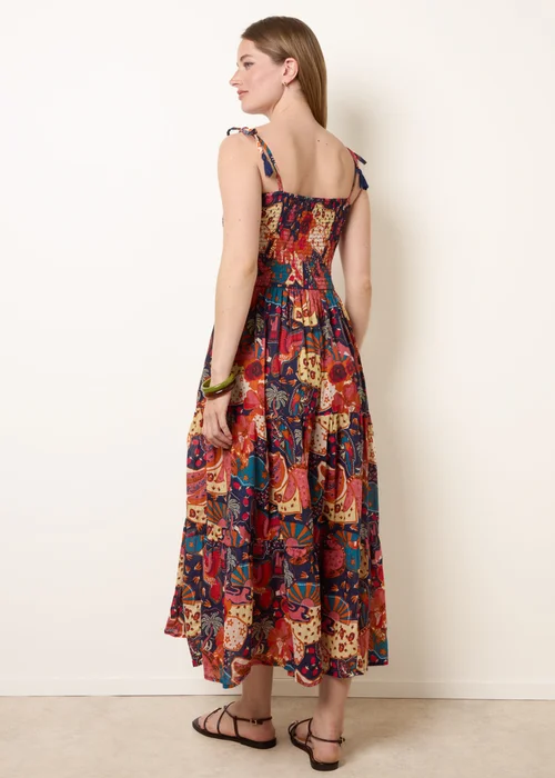 Blue Vanilla Navy Bold Print Shirred Waist Dress - L Image 4
