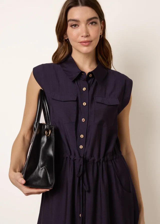 Blue Vanilla Navy Utility Tie Waist Dress
