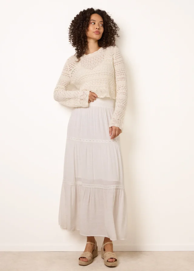 Blue Vanilla Ivory Mix Crochet Maxi Skirt