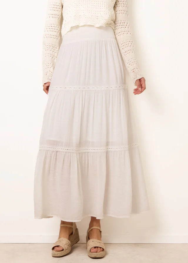 Blue Vanilla Ivory Mix Crochet Maxi Skirt