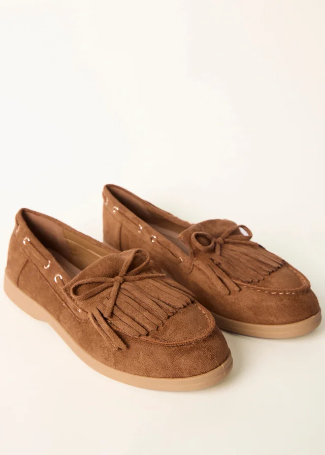 Blue Vanilla Taupe Tassel Detail Loafers