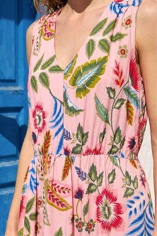 Roman Pink Tropical Floral Midi Dress - 12 Image 4