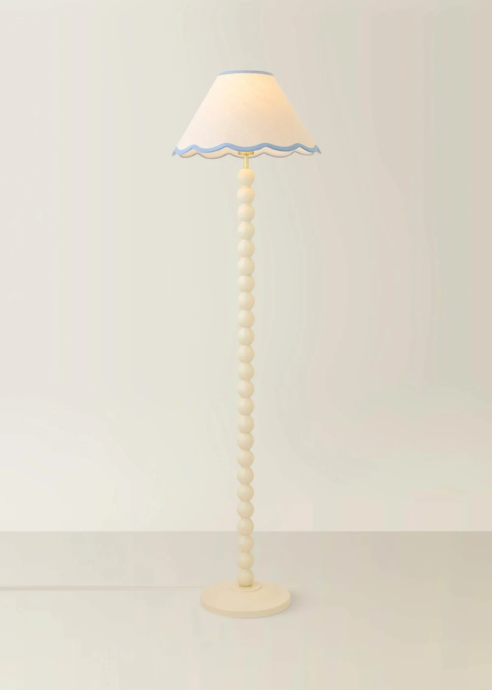 ValueLights Bobble Cream Floor Lamp with Blue Trim Scallop Shade - One Size Image 2