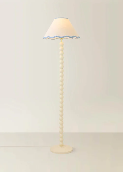 ValueLights Bobble Cream Floor Lamp with Blue Trim Scallop Shade - One Size Image 2