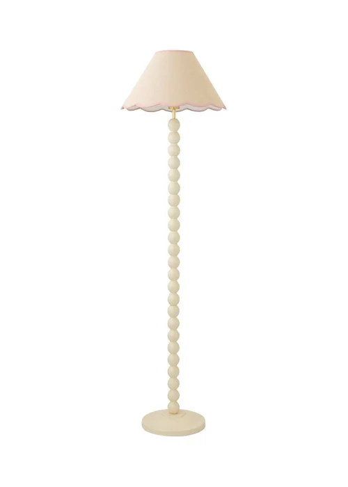 ValueLights Bobble Cream Floor Lamp with Pink Trim Scallop Shade - One Size Image 4