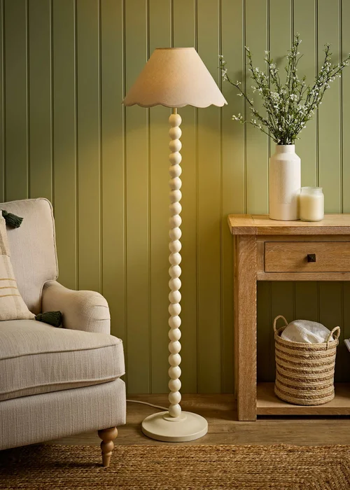 ValueLights Bobble Cream Floor Lamp with Natural Trim Scallop Shade - One Size Image 5