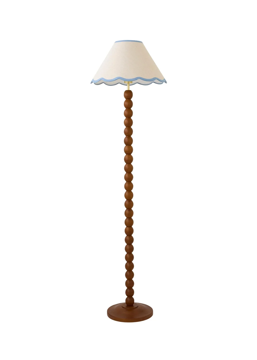 ValueLights Bobble Walnut Floor Lamp with Blue Trim Scallop Shade - One Size Image 4