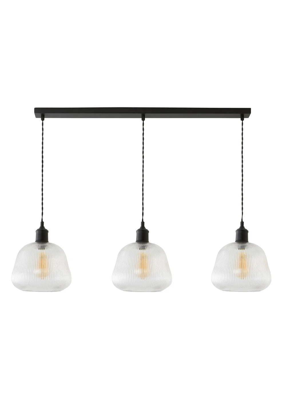 ValueLights Delora Matte Black Ribbed Glass 3 Drop Diner Ceiling Light - One Size Image 4