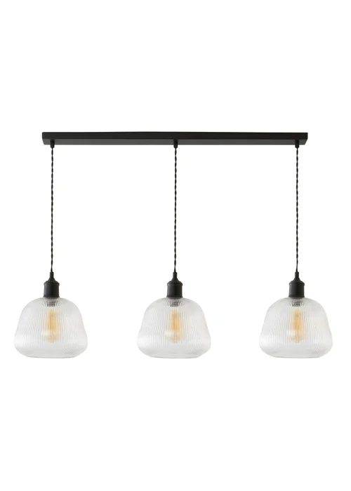 ValueLights Delora Matte Black Ribbed Glass 3 Drop Diner Ceiling Light - One Size Image 4