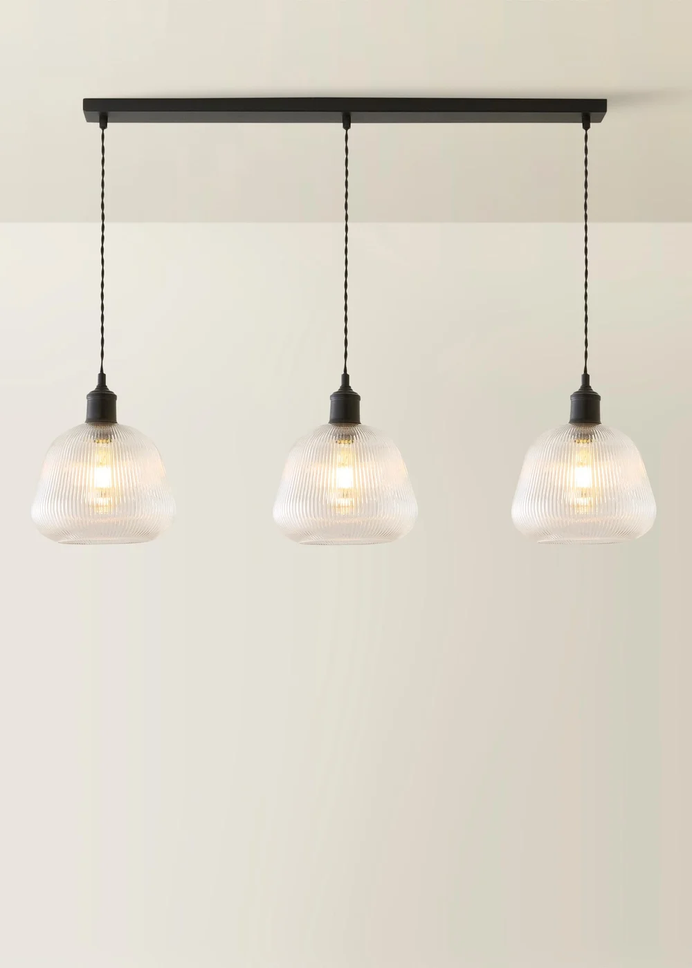 ValueLights Delora Matte Black Ribbed Glass 3 Drop Diner Ceiling Light - One Size Image 2