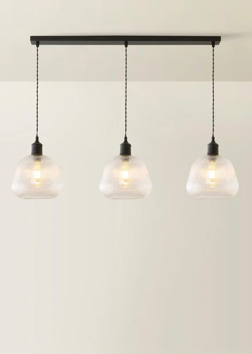ValueLights Delora Matte Black Ribbed Glass 3 Drop Diner Ceiling Light - One Size Image 2