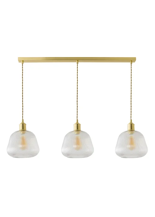 ValueLights Delora Brushed Gold Ribbed Glass 3 Drop Diner Ceiling Light - One Size Image 4