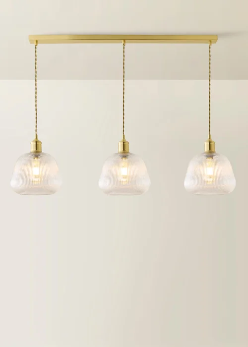 ValueLights Delora Brushed Gold Ribbed Glass 3 Drop Diner Ceiling Light - One Size Image 2